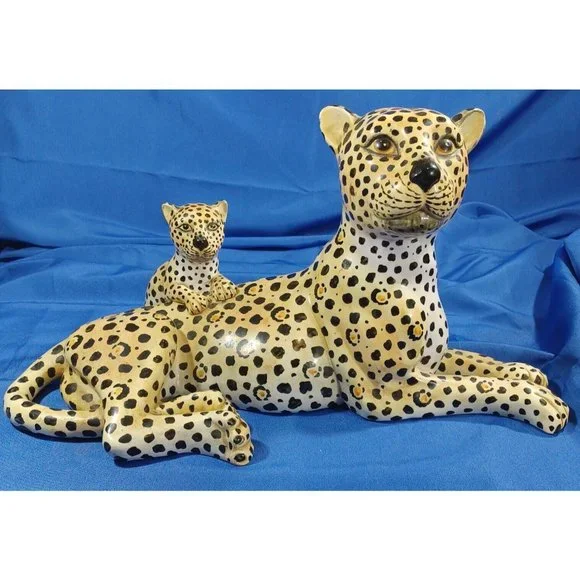 Vtg 19.5"  Ronzan Cheetah Leopard  Cat Cub Sculpture Statue Italy Cerami… - Picture 5 of 16